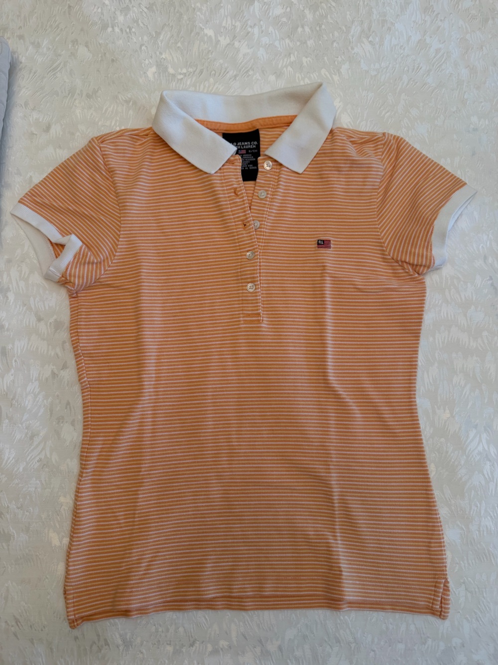 Ralph Lauren Orange and White Striped Polo Shirt